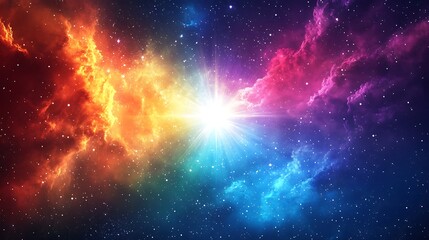 Vibrant Cosmic Nebula with Bright Stars, A vibrant cosmic nebula with bright stars and colorful gas clouds in space