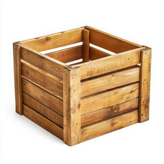 Empty wooden crate box container isolated on white background