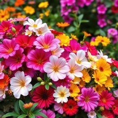 Vibrant garden bouquet of mixed blossoms, lush colors, stems, nature