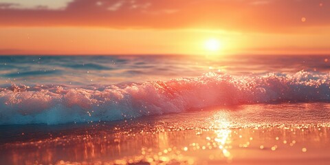 Vibrant sunset reflecting on gentle ocean waves creating a serene coastal atmosphere
