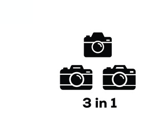 Black Camera Icons Set - 3 in 1 Vector Collection for Photography and Media