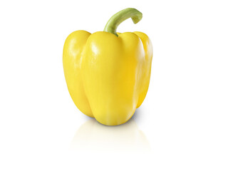 Whole yellow bell pepper isolated on transparent background, vibrant and fresh with smooth glossy skin.