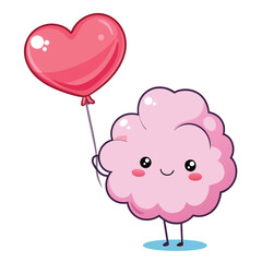 Cute cotton candy character holding a heart-shaped balloon