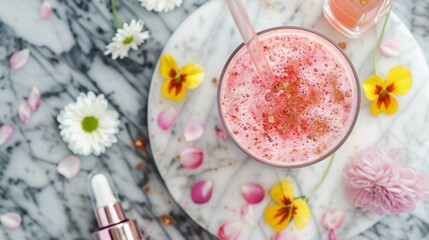Refreshing spring smoothie with floral decor for seasonal celebration