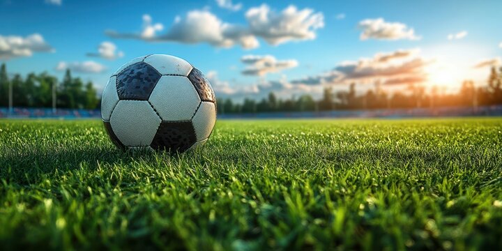 Perfect evening light highlights a soccer ball on a lush green field at a local sports facility