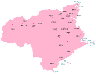 徳島県　地図　ピンク　斑点　イラスト