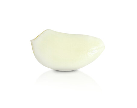 Single peeled garlic clove isolated on transparent background, fresh and aromatic with smooth natural texture.
