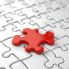 Single Red Puzzle Piece Among White Ones Standing Out Concept of Uniqueness