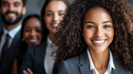 Fototapeta premium Diverse, smiling group of professionals in business attire, looking successful