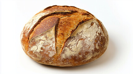 Round loaf of sourdough bread flavored with whiskey and fennel seeds, resting on a white background