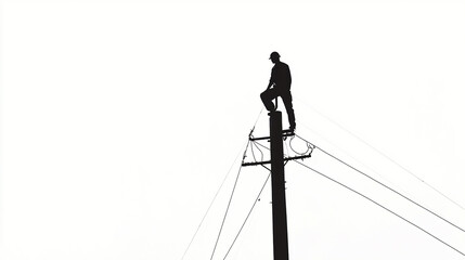 silhouette of a worker on a electricity pylons