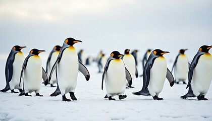Fototapeta premium Playful Penguins in Their Icy Habitat