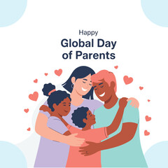 Celebrate Global Day of Parents with solid color vector art – a simple flat design showing the bond between parents and kids. Ideal for prints and social media.