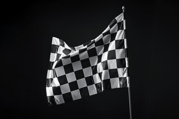 One racing checkered flag on black background