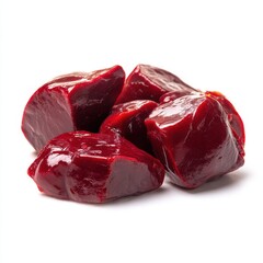 Obraz premium Fresh raw liver pieces isolated on white background close up