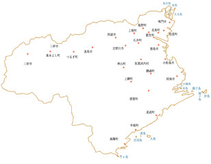 徳島県　地図　白　斑点　イラスト