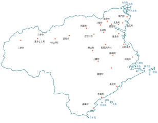 徳島県　地図　白　斑点　イラスト