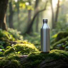 Silver water bottle mockup