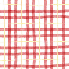 Gold Red Plaid Gingham Hand Drawn Background Pattern Overlay