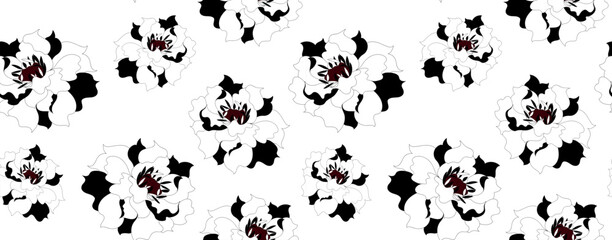 Seamless abstract pattern. Flowers pattern design. Black and white pattern