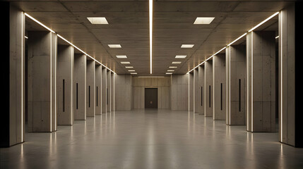 Naklejka premium Long Empty Concrete Corridor With Modern Lighting
