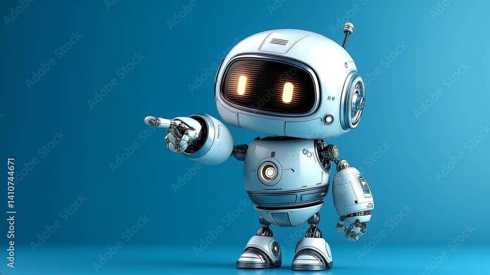 Poster white robot pointing on blue background