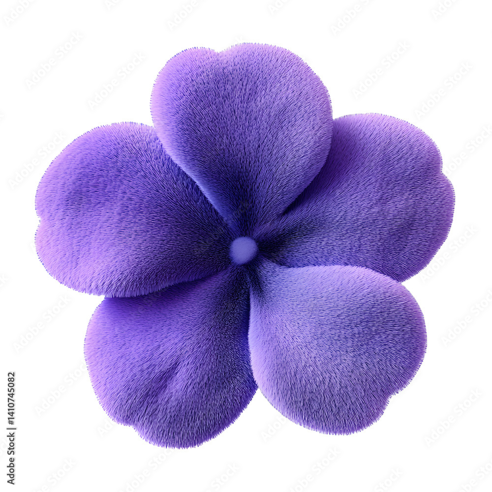 Poster violet flower shape with fur. 3d design element isolated on white background.