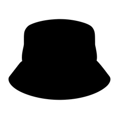 A simple silhouette of a black bucket hat with a white line