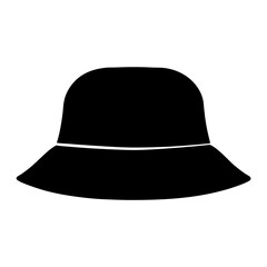 A simple solid black silhouette of a classic bucket hat on white