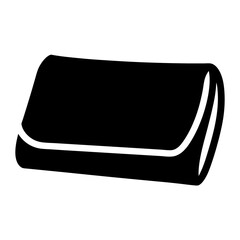 A black leather purse design element, featuring a metal button shape, isolated as a template