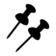 Two stylized black thumbtacks on a white background creating a minimalistic look