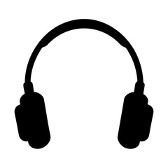 Silhouette of headphones earmuffs with a curved headband and earcups on a white background