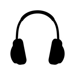 Silhouette of headphones earmuffs with a curved headband and earcups on a white background