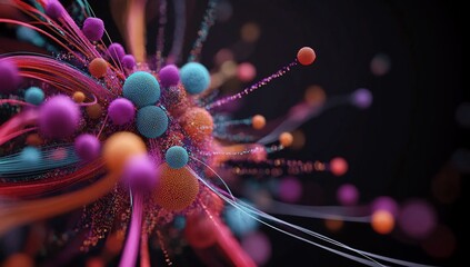 Vibrant abstract cluster of colorful spheres and strands
