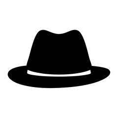 Black fedora hat with white stripe isolated on a white background