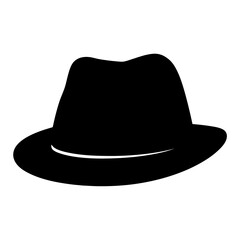 A stylish black fedora hat casting a shadow on a white background
