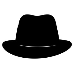 Silhouette of a stylish black fedora hat on a white background