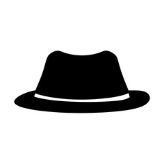 A stylish black fedora hat with a white band on white background