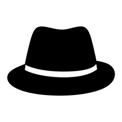 A silhouette of a stylish fedora hat with a white band illustration