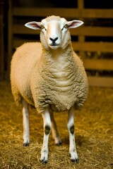 Naklejka premium Fluffy Sheep in Barn Hay Autumn Farm Animal