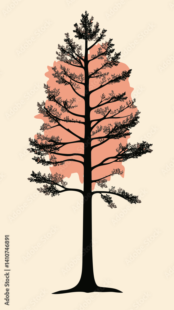 Poster minimalist tree silhouette vector with abstract background for nature themes
