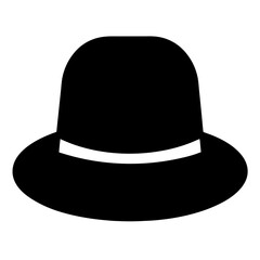 Simple black bowler hat graphic with white band for formal occasions
