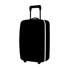 A simple silhouette of a rolling suitcase ready for vacation travel
