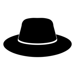 A black silhouette image of a fedora with a white stripe