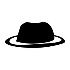 Simple black silhouette illustration of a classic fedora hat on white