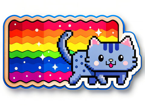 Pixelated Nyan Cat with Rainbow Trail