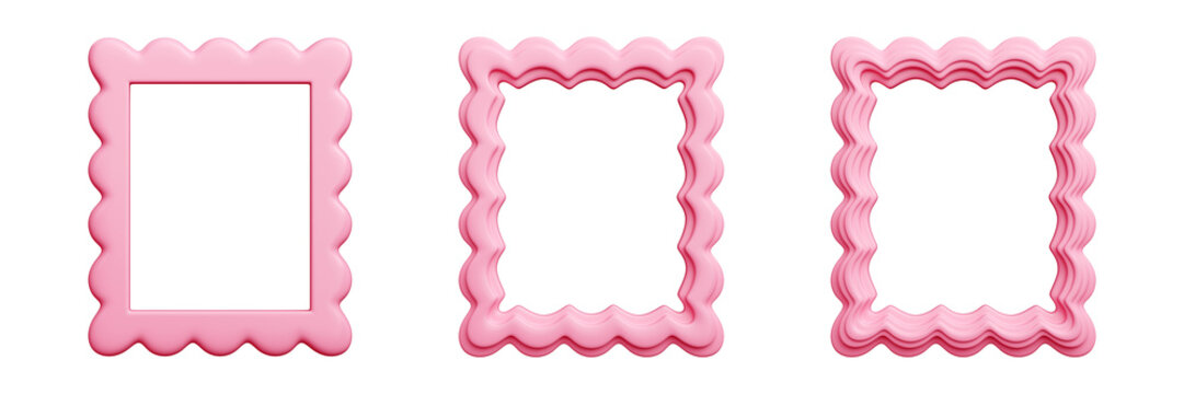Scallop border 3d frame set pink boasting undulating shell-like contours. Sinuous rectangular perimeters showcase scalloped frills. Decorative girlish accents lend quirky flair to cards, invites