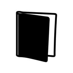 Black and white vector image of an open book on display