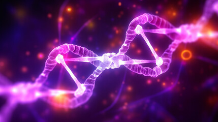 Human DNA structure on a blue backdrop with glowing digital design elements evokes a sense of electric energy and technological power