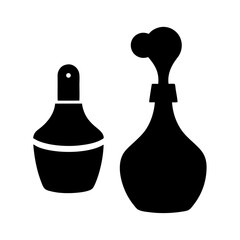 Two Elegant Perfume Bottles Silhouettes on a White Background Illustration